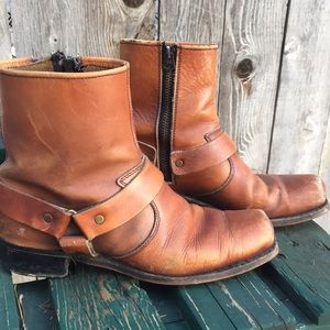 Vintage Square Toe Harness Leather Boot